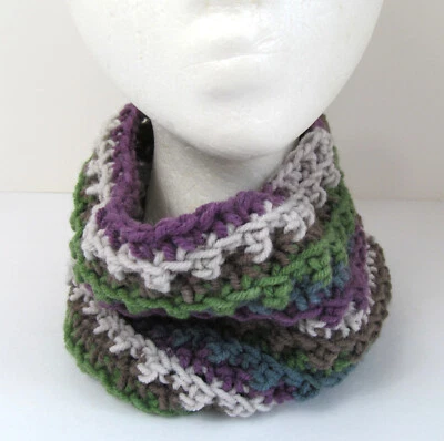 Calentador de Cuello Bufanda Cálido Hecho a Mano Rayas Púrpura Hilo Hombres Mujeres Ropa de Invierno J Foto 1 de 4