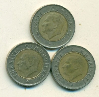 3 DIFFERENT BI-METAL 50 KURUS COINS from TURKEY (2009, 2010 & 2011) - Image 1 of 2