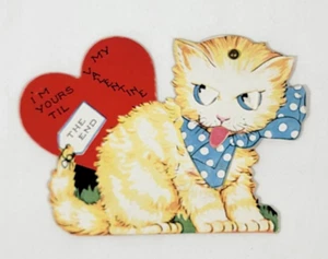 1940's Cute Cat Licking Tongue &  Googly Eye Valentine - Picture 1 of 3