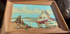 MCM 1950s Luminous PAINT BY NUMBERS Framed BOAT LAUNCH Ocean Lake Mountains