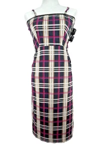 Bettie Page Sz Med Pink Plaid Spag Strap Pinup Pencil Rockabilly Retro - Picture 1 of 14