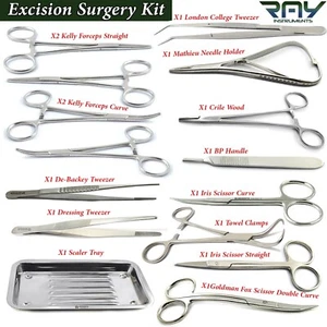 Kleine Exzision Chirurgie Instrumente Kit Medizinischer Nadelhalter Schere & Pinzette - Bild 1 von 15