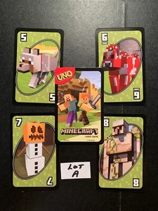 UNO MINECRAFT Green Lot of 4 Cards 2017 Mattel GAME REPLACEMENT CARDS LOT A - Picture 1 of 1