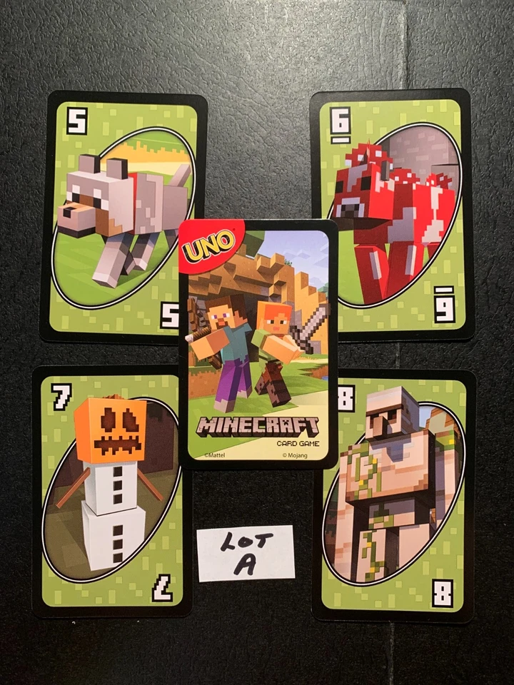 UNO  MINECRAFT  Green Lot of 4 Cards  2017 Mattel GAME REPLACEMENT CARDS  LOT A - Image 1 of 1