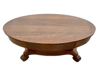 Antigua Mesa de Centro Ovalada Roble Macizo Centro Cajón Estante Estilo Imperio Americano Foto 1 de 4