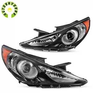 For 2011 2012 2013 2014 Hyundai Sonata Projector Headlights Black Front Headlamp - Picture 1 of 8