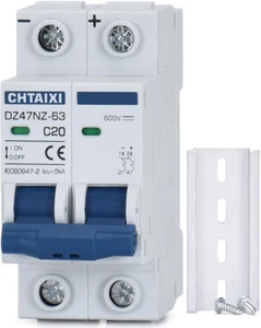 Disyuntor miniatura CC, 2 polos 600V 20 amperios aislador para sistema solar fotovoltaico, T - Imagen 1 de 12