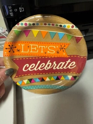 Birthday Kraft Modern Confetti Design Birthday Party 6-7/8" Paper Dessert Plates - Image 1 of 2