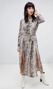 Nuevo con etiquetas Vestido Camisa Midi Estampado Pitón Serpiente Stradivarius Talla M 10 12 con Aberturas - Imagen 1 de 13