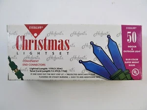 Vtg Everglow Christmas Light Set 50 Indoor Outdoor Blue Bulbs Green Cord New NIB - Picture 1 of 4