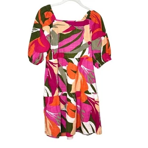 Mlle Gabrielle Baumwollkleid Größe Small Hot Pink Grün Kurzarm Made in India - Bild 1 von 8