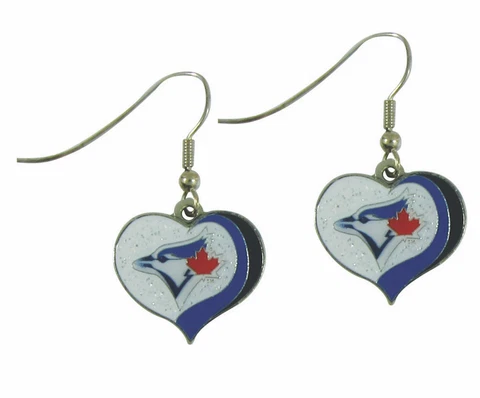Toronto Blue Jays MLB Sports Team Logo Glitter Heart Earring Swirl Charm Set Cover