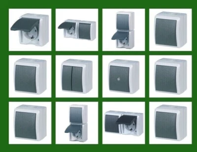 Feuchtraum Aufputz Steckdosen Schalter Kombination Doppelsteckdose AP IP44 REV - Bild 1 von 4