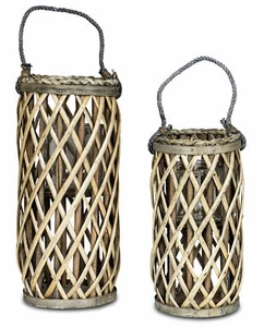 2er Set Laterne Windlicht H40cm H31cm Holz Tischdeko Kerzenhalter Garten Deko - Bild 1 von 6