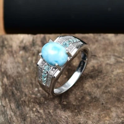 Anillo Larimar y Multi Piedras Preciosas 3.65 ctw Hombre Mejor Papá Regalo Foto 1 de 4