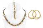 Hugs & Kisses 3 Tone Necklace Bracelet Oval Earring Set 20 inch Stainless Steel