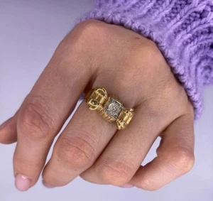 ANELLO ANTICO TANK ART DECO IN ORO 18kt. CON DIAMANTE NATURALE TAGLIO VECCHIO - Picture 1 of 6