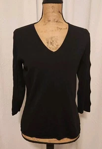 August Silk Women's L Black 3/4 Sleeve Knit Riveted V-Neck Top - Picture 1 of 7