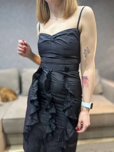 Miss Sixty Y2K Grunge Glam Bodycon Black Silk Dress Baby Doll Cocktail Mini XS - Picture 1 of 20