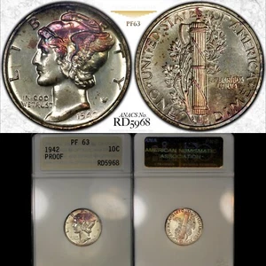 PR63 1942 10C Mercury Silver Proof Dime, ANA Soapbox- Beautifully Toned - Picture 1 of 8