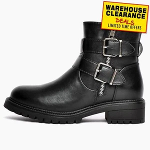 Divaz Sarah Womens Classic Fashion Vegan Zip Ankle Biker Boots Black