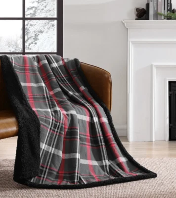 Manta reversible Eddie Bauer de franela de algodón/oveja - gris Winslow/rojo Foto 1 de 4