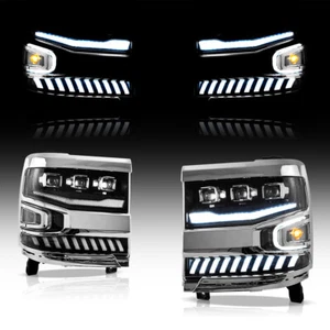 Pair Fits Chevrolet Silverado 1500 2016-2018 LED Headlights w/Startup Sequential - Picture 1 of 15