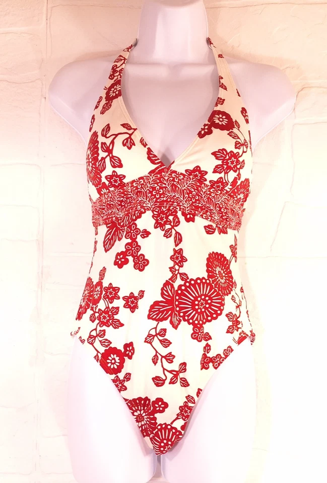 VTG Esprit Beach Women’s Size Medium white red floral one piece bathing suit - Image 1 of 4