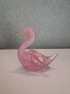 Art Glass Swan Duck Pink Swirl Murano Seguso Heavy Hand Blown Beautiful - Picture 1 of 4