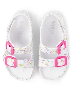 Baby Girls and Toddler Everyday Slide Sandals with Backstrap, White Paint Spl... - Picture 1 of 2