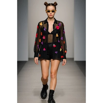 Blusa vintage Y2K Dolce & Gabbana seda transparente con botones 4 apliques florales 40  Foto 1 de 4