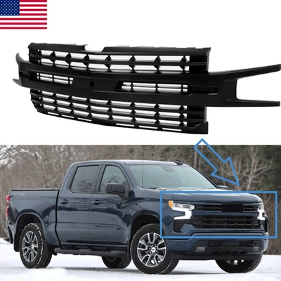 For Chevrolet Silverado 1500 2019-2022 Matte Black Front Bumper Upper Grille ABS Foto 1 de 4