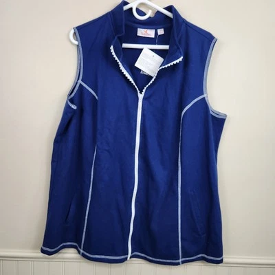 New! QUACKER FACTORY  Full-Zip Embellished Bling Vest White Royal Blue SZ 1X NWT - Image 1 of 4