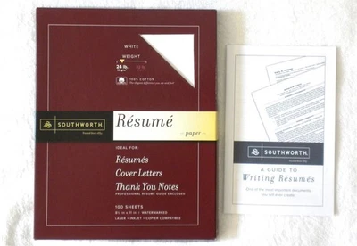 SOUTHWORTH 86 HOJAS 8,5x11" PAPEL BLANCO CURRÍCULUM BOND 100 % ALGODÓN LÁSER DE INYECCIÓN DE TINTA EE. UU. Foto 1 de 2