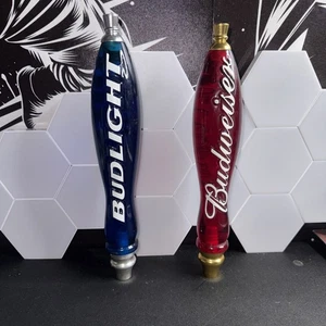 Vintage Lot Of 2 Budweiser Bud Light Beer Tap Handles Blue / Red - Picture 1 of 7