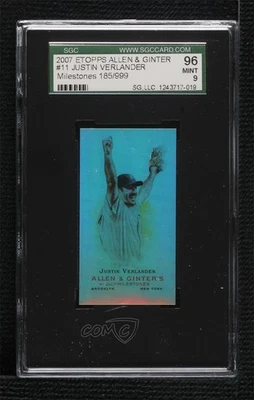 2007 eTopps Allen & Ginter's Milestones /999 Justin Verlander #11 SGC 96 MINT 9 - Image 1 of 2