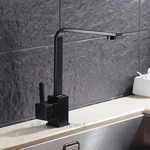 Square Matte Black Single Handle Hole Kitchen Sink Faucet Swivel Spout Tap Brass - Picture 1 of 4