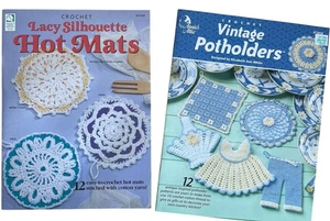 2 Vintage Crochet Potholders Leaflets Hot Mats Easy To Crochet Country Designs - Picture 1 of 9