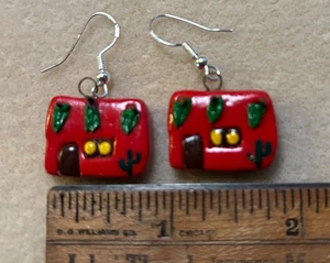 Lampwork Glasperlen rot Adobe House Ohrhänger Sterlingsilber Haken 1,5" - Bild 1 von 2