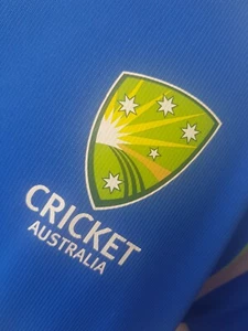 Asics Cricket Australia Training Polo T-Shirt Mens Boys Size M Blue Polyester - Picture 1 of 5