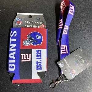 1x New York Giants 2 Sided Can Cooler / Koozie & 1x Key Ring Strap Mini Lanyard - Picture 1 of 2