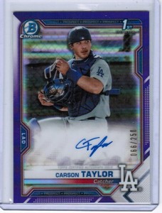 CARSON TAYLOR 2021 BOWMAN CHROME PURPLE REFRACTOR AUTO RC #66/250 DODGERS