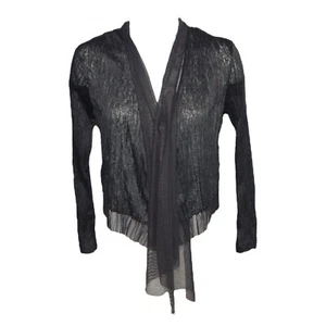KOMAROV Bolero Jacket Black Chiffon Crinkled Pleated Open Cardigan Size Small - Picture 1 of 8