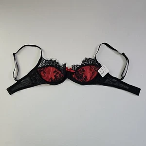 NEW NWT Vintage Fredericks Of Hollywood Red & Black Lace Bra Size S SMALL - Picture 1 of 12