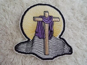 Easter Sunrise CROSS with Purple Cloth 3-1/4" Embroidery Iron-on Patch (E32) - Picture 1 of 1