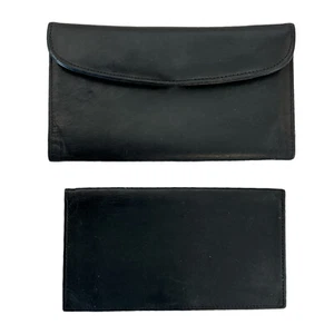 Vintage Coach dreifach faltbare schwarze Leder Gold Druckknopf Geldbörse + Scheckbuch Hülle (schön) - Bild 1 von 4
