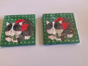 2 Packs of Cat Christmas Cocktail Napkins 24 napkins in each FUN! - Picture 1 of 5