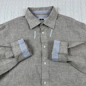 Joseph Abboud Linen Shirt Men’s L Tan Button Up Summer Business Casual Corpcore - Picture 1 of 15