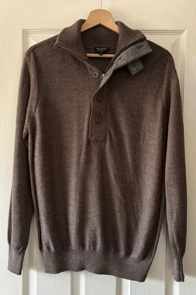 balmain jumper m medium brown yacht edition wool 1/4 zip collared - Image 1 of 4