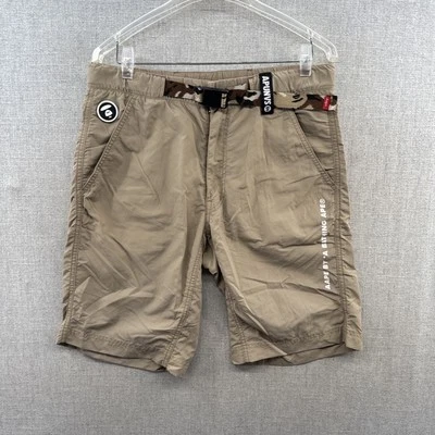 AAPE A Bathing Ape Shorts 10" Mens Medium Beige Khaki Belted Climbing Pockets - Image 1 of 4